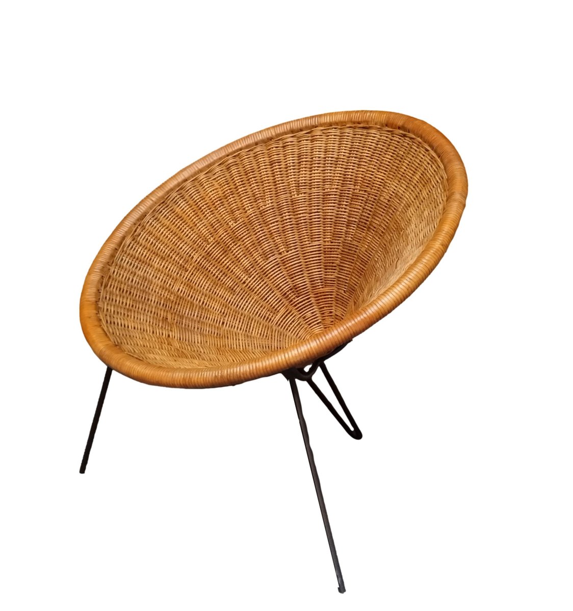 Iron and Bamboo Cone Wicker Armchair from Roberto Mango, Italy, 1970s