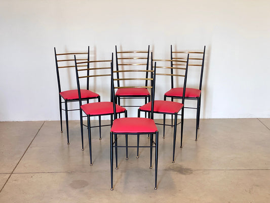 Iron and Brass Chairs, 1960s, Set of 6