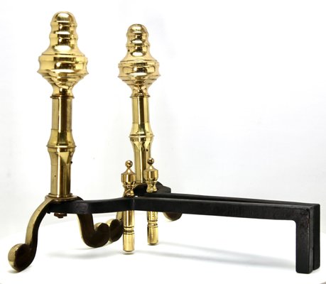 Iron and Brass Top Andirons, 1930s, Set of 2-MJY-1148780