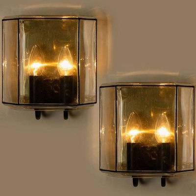 Iron and Bubble Glass Wall Lamps from Glashütte Limburg, Germany, 1960s-VDW-829162