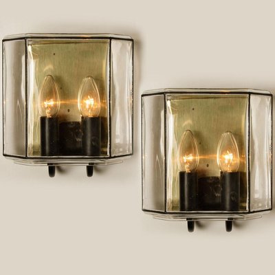 Iron and Bubble Glass Wall Lamps from Glashütte Limburg, Germany, 1960s-VDW-829162