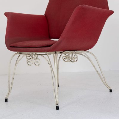 Iron and Fabric Armchairs and Poufs, 1950s, Set of 4-SXX-1731338