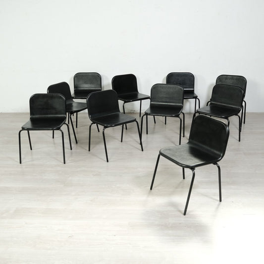 Iron and Rubber Chairs, 1980s, Set of 10