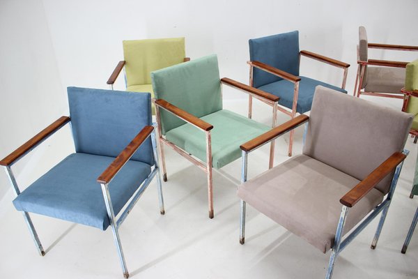 Iron and Wood Armchairs, Czechoslovakia, 1960s, Set of 8-TZ-1761250