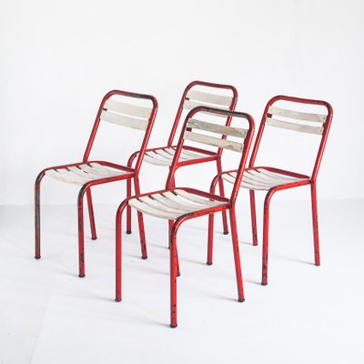 Iron and Wood Chairs in the Style of Tolix, France, 1950s, Set of 4-ZFJ-1364593