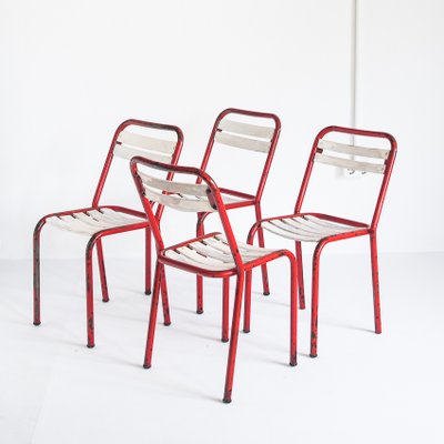 Iron and Wood Chairs in the Style of Tolix, France, 1950s, Set of 4-ZFJ-1364593