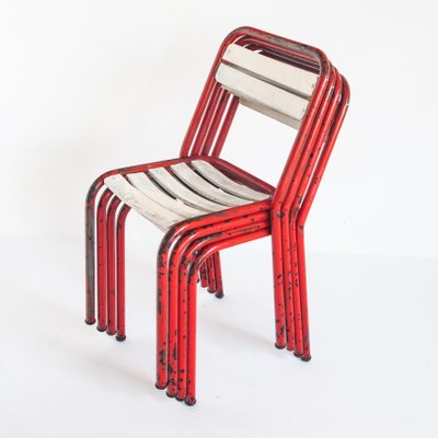 Iron and Wood Chairs in the Style of Tolix, France, 1950s, Set of 4-ZFJ-1364593