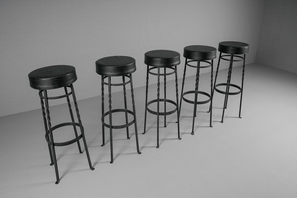 Iron Bar Stools, 1950s, Set of 5-KQB-1425180