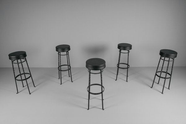 Iron Bar Stools, 1950s, Set of 5-KQB-1425180