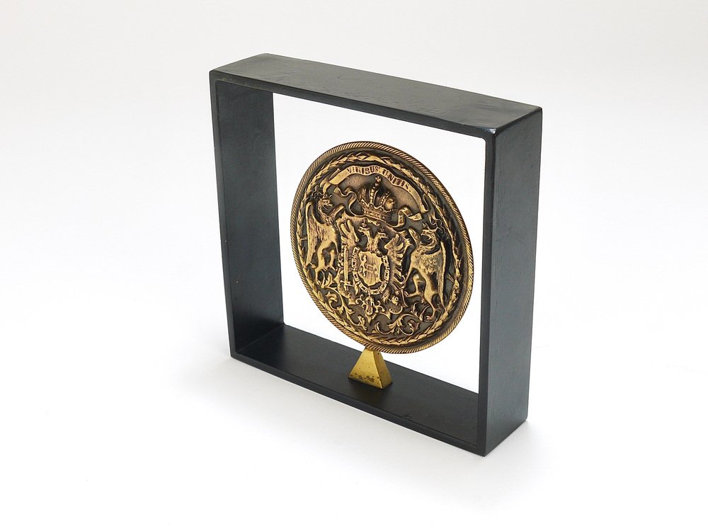 Iron & Brass Coin Medal Bookend attributed to Carl Auböck, Austria, 1970s