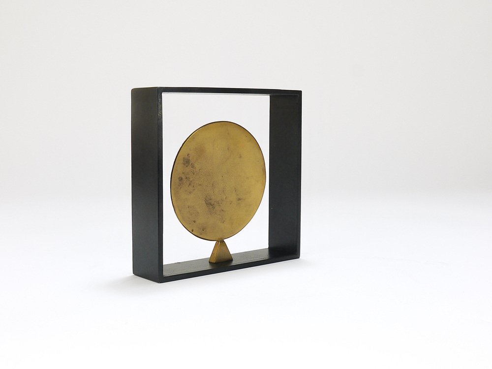 Iron & Brass Coin Medal Bookend attributed to Carl Auböck, Austria, 1970s