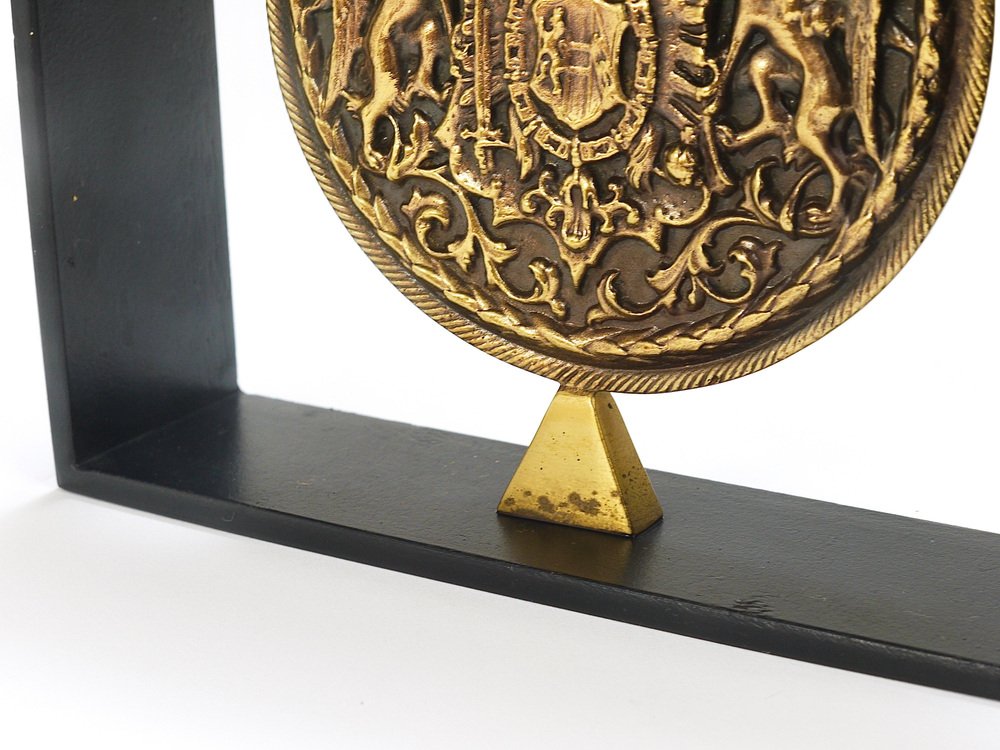 Iron & Brass Coin Medal Bookend attributed to Carl Auböck, Austria, 1970s