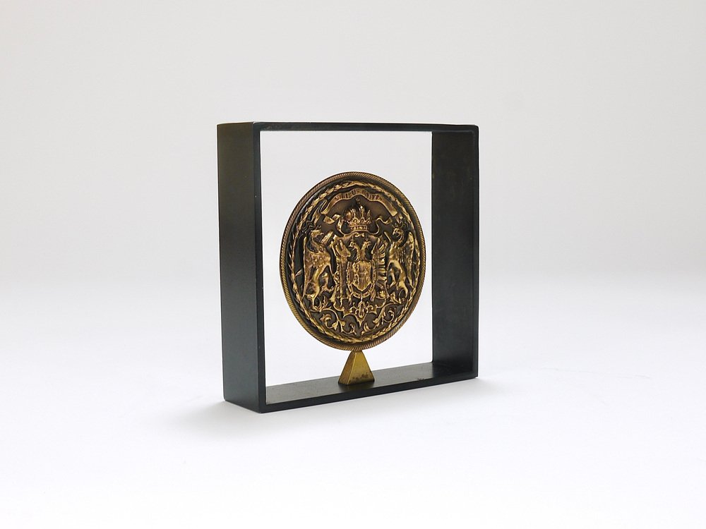 Iron & Brass Coin Medal Bookend attributed to Carl Auböck, Austria, 1970s