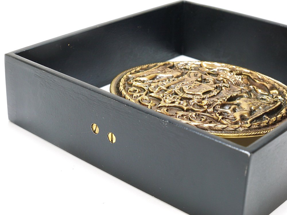 Iron & Brass Coin Medal Bookend attributed to Carl Auböck, Austria, 1970s