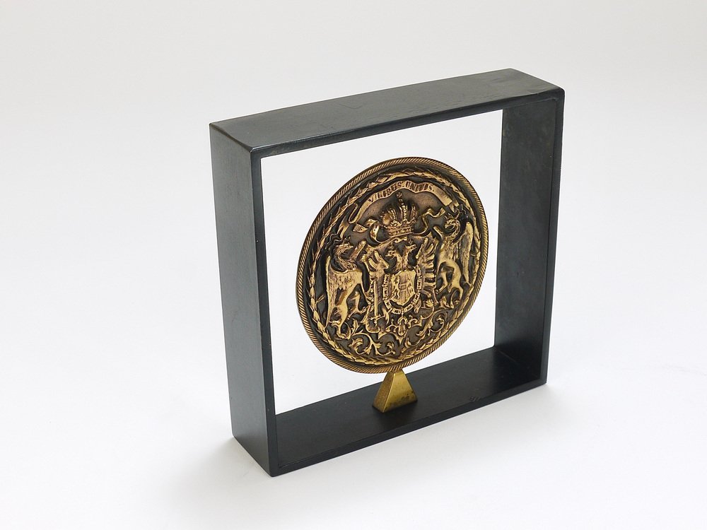 Iron & Brass Coin Medal Bookend attributed to Carl Auböck, Austria, 1970s