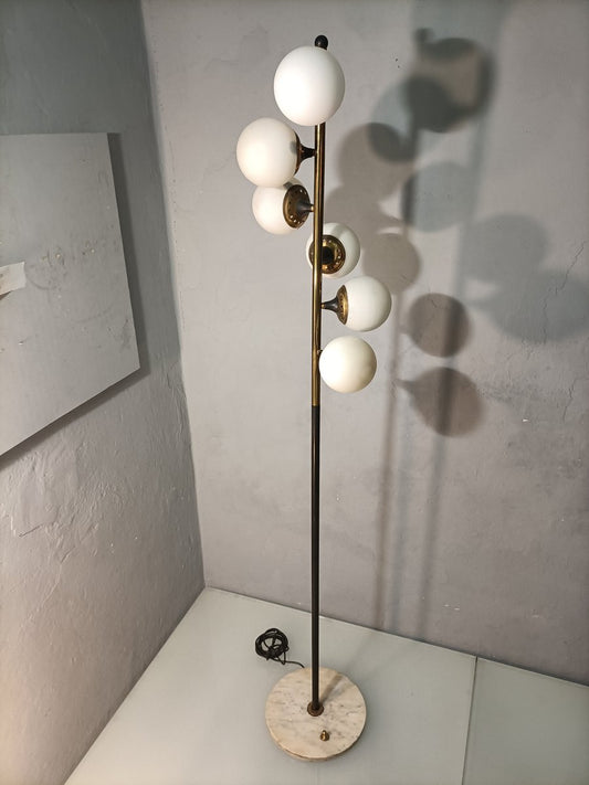 Iron, Brass & Marble Floor Lamp by Alberello Galassia for Stilnovo, 1950s