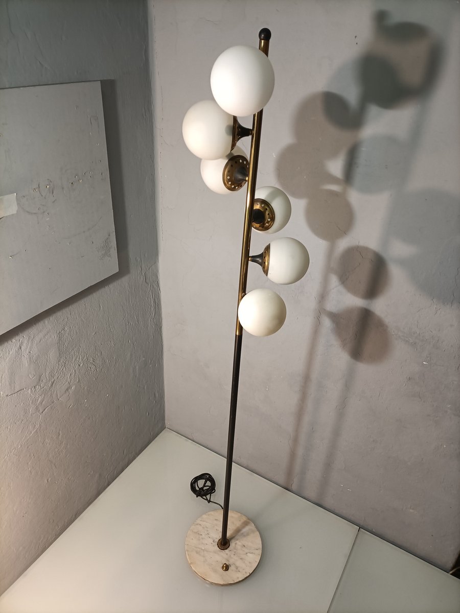 Iron, Brass & Marble Floor Lamp by Alberello Galassia for Stilnovo, 1950s