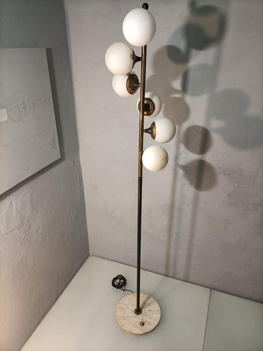 Iron, Brass & Marble Floor Lamp by Alberello Galassia for Stilnovo, 1950s