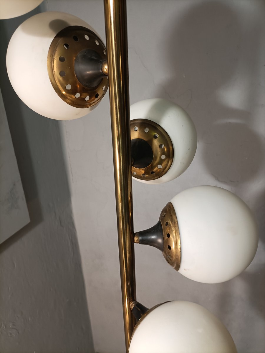 Iron, Brass & Marble Floor Lamp by Alberello Galassia for Stilnovo, 1950s