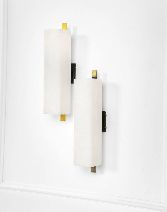 Iron & Brass Wall Lights with Rectangular Opal Glass from Stilux Milano, 1950s, Set of 2