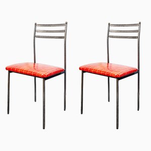 Iron Chairs with Wooden Tips and Leather Seats, 1960s, Set of 2-VCV-1771334