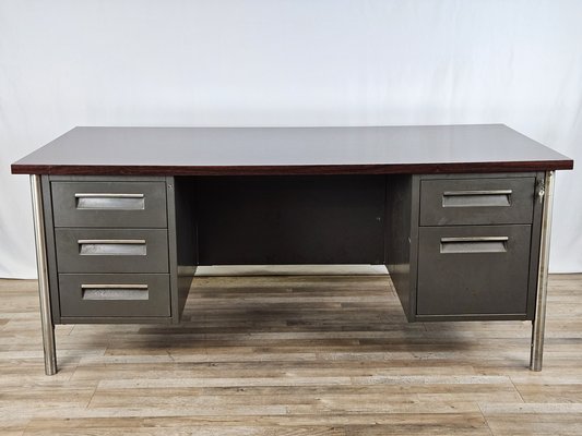 Iron Desk with Rosewood Laminate Top from Mobiltecnica Turin, Italy, 1970s-ZUW-1718595