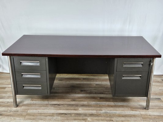 Iron Desk with Rosewood Laminate Top from Mobiltecnica Turin, Italy, 1970s-ZUW-1718595