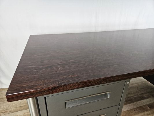 Iron Desk with Rosewood Laminate Top from Mobiltecnica Turin, Italy, 1970s-ZUW-1718595