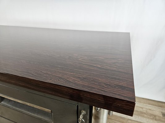 Iron Desk with Rosewood Laminate Top from Mobiltecnica Turin, Italy, 1970s-ZUW-1718595