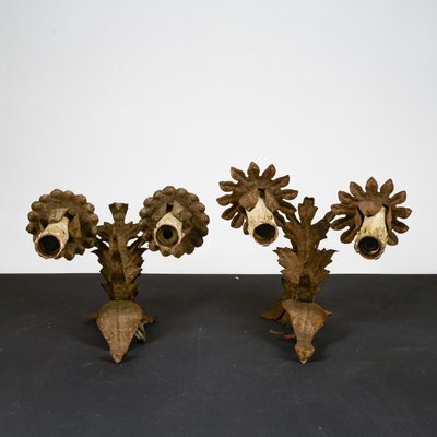 Iron Flower & Leaf Wall Lights, Set of 2-RAQ-1784756