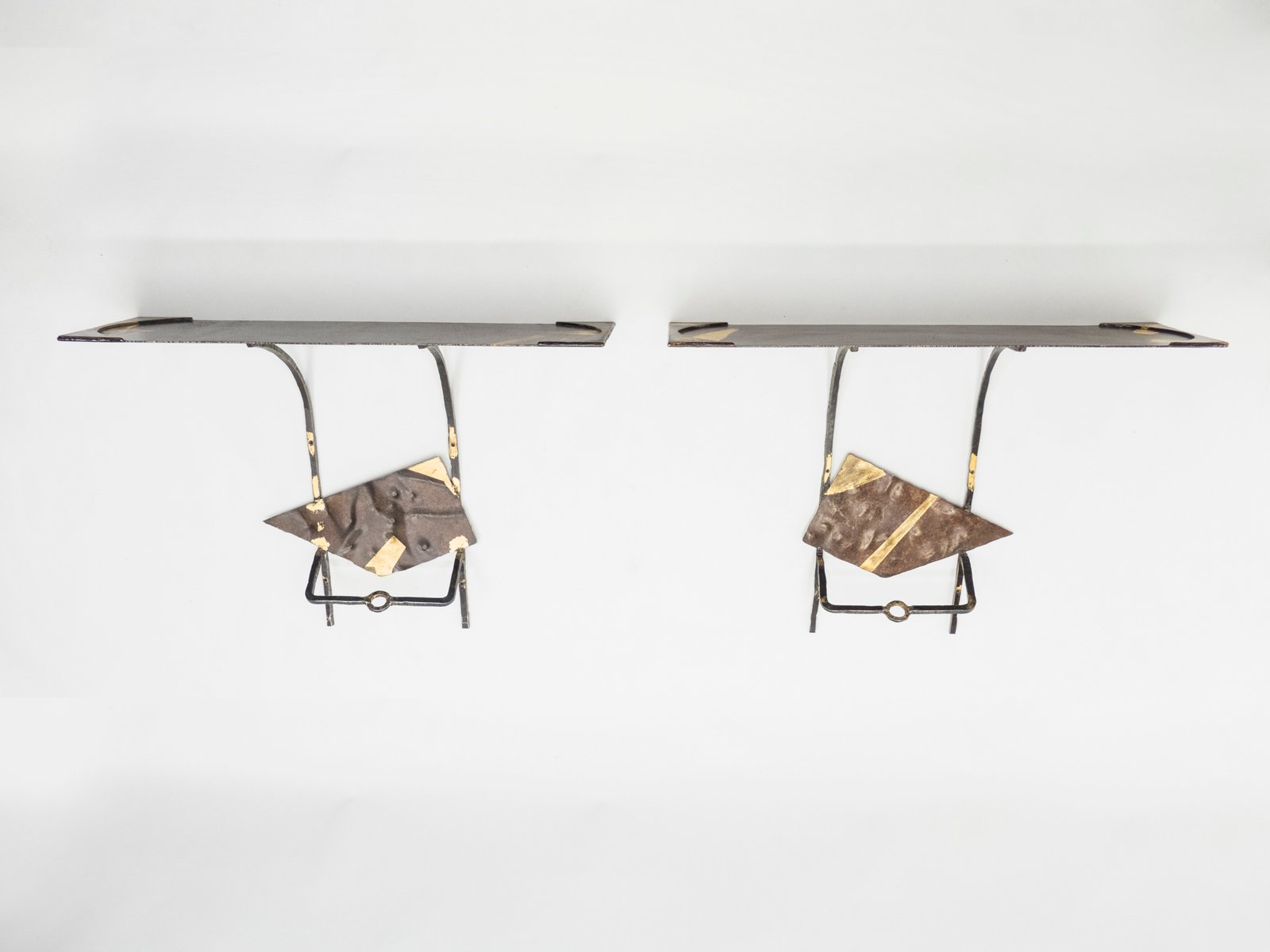 Iron & Gold Leaf Console Table by Jean-Jacques Argueyrolles, 1990s