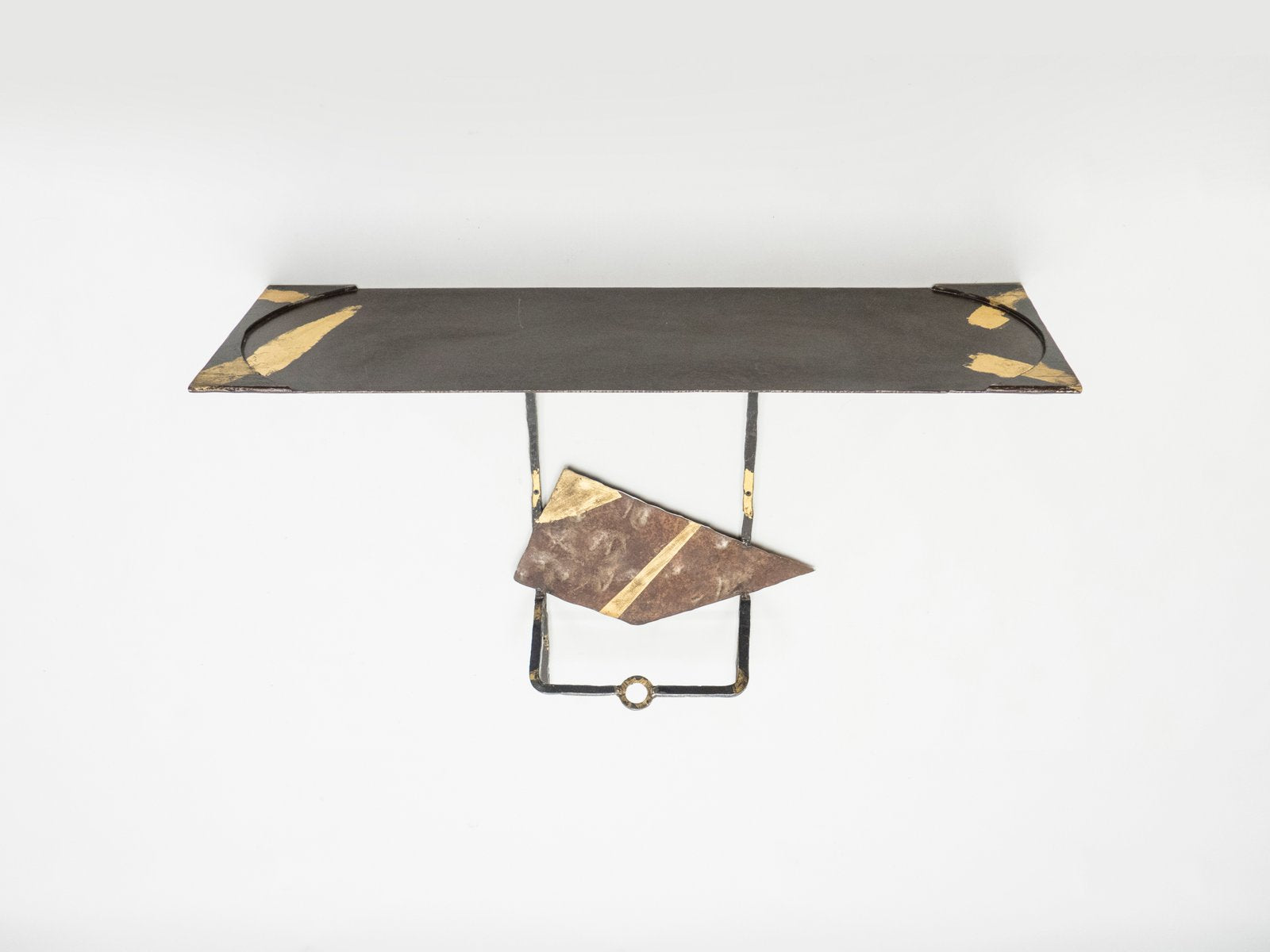 Iron & Gold Leaf Console Table by Jean-Jacques Argueyrolles, 1990s