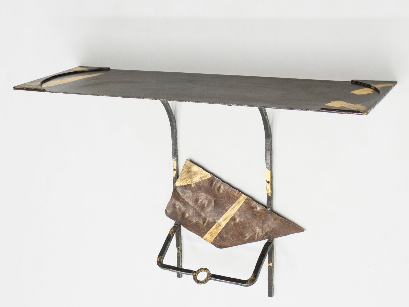 Iron & Gold Leaf Console Table by Jean-Jacques Argueyrolles, 1990s