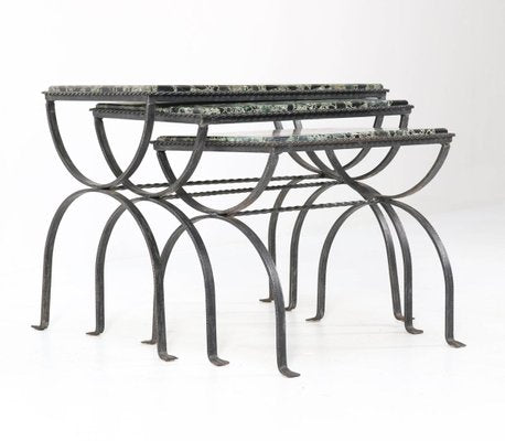 Iron Nesting Tables with Onyx Tops, 1970s, Set of 3-MY-836876