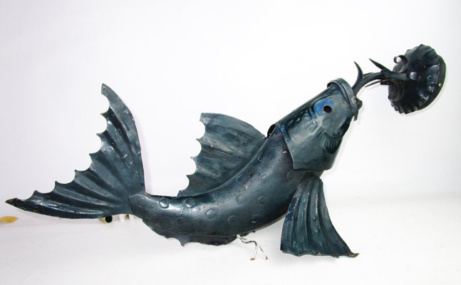 Iron Sculptural Koi Fish Sconce, 1950s-ZVO-602553