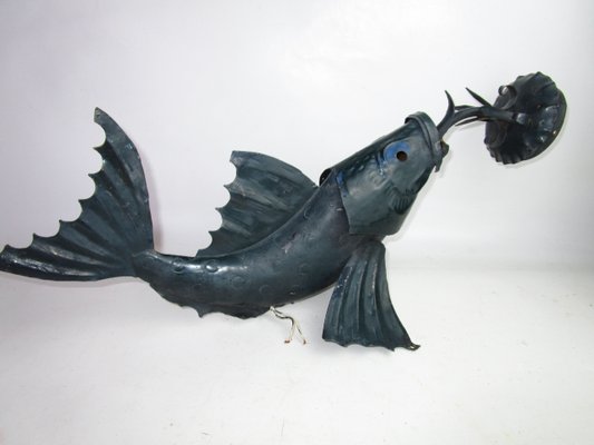 Iron Sculptural Koi Fish Sconce, 1950s-ZVO-602553