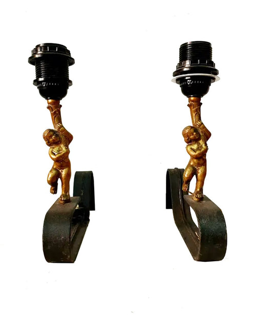 Iron Structure Cherub Sconces, 1970s, Set of 2