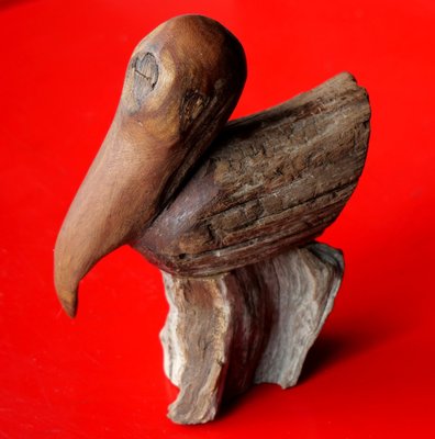 Iron Wood Pelican Figurine by G. Mendoza, 1950s-QFD-1290776