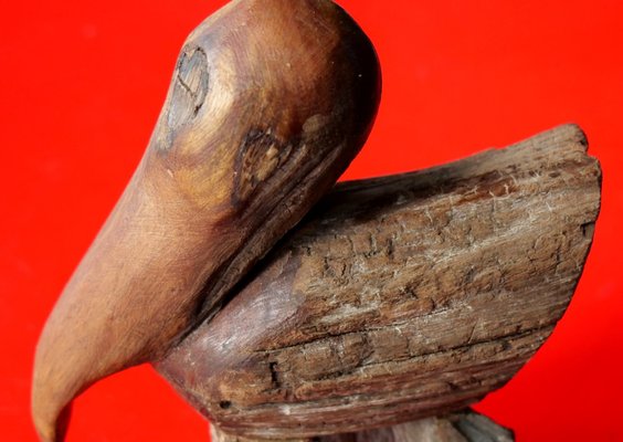 Iron Wood Pelican Figurine by G. Mendoza, 1950s-QFD-1290776