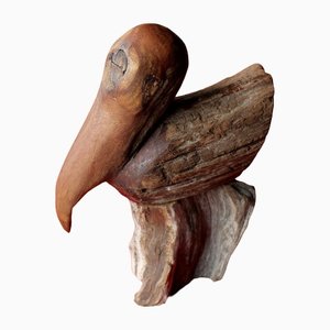 Iron Wood Pelican Figurine by G. Mendoza, 1950s-QFD-1290776