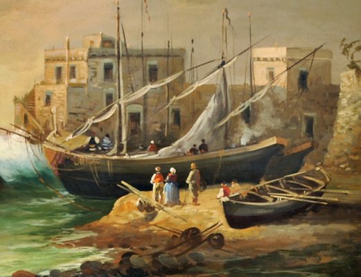 Ischia, Posillipo School, Italian Landscape Painting, Oil on Canvas, Framed-YUW-1305239