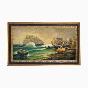 Ischia, Posillipo School, Italian Landscape Painting, Oil on Canvas, Framed-YUW-1305239