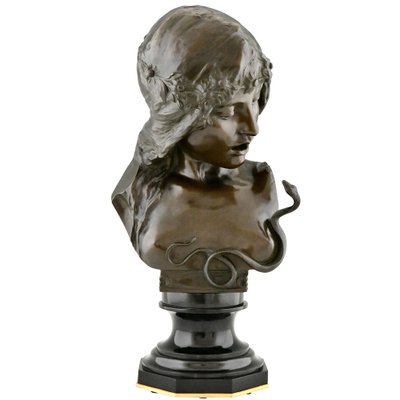 Isidore De Rudder, Art Nouveau Cleopatra Bust with Snake, 1900, Bronze & Marble-KTN-1700975