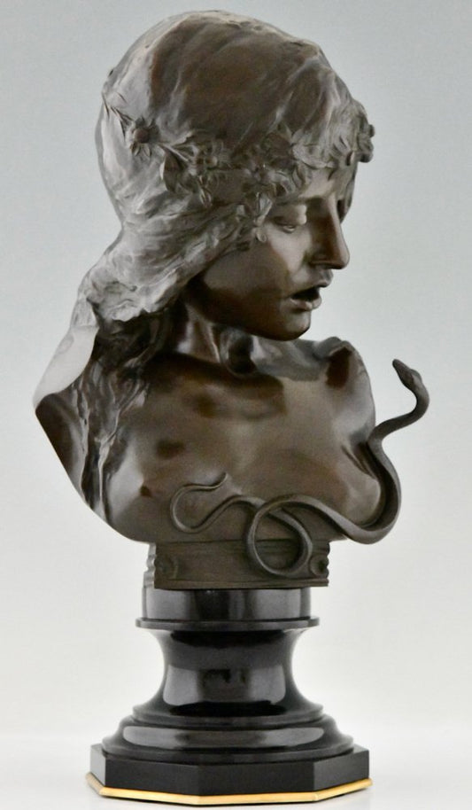 Isidore De Rudder, Art Nouveau Cleopatra Bust with Snake, 1900, Bronze & Marble