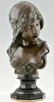 Isidore De Rudder, Art Nouveau Cleopatra Bust with Snake, 1900, Bronze & Marble-KTN-1700975