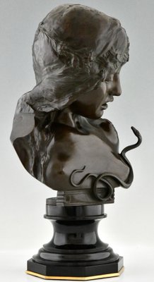 Isidore De Rudder, Art Nouveau Cleopatra Bust with Snake, 1900, Bronze & Marble-KTN-1700975