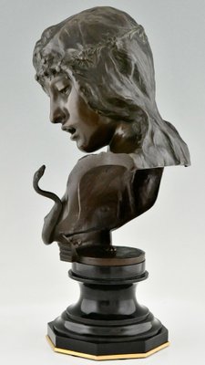 Isidore De Rudder, Art Nouveau Cleopatra Bust with Snake, 1900, Bronze & Marble-KTN-1700975