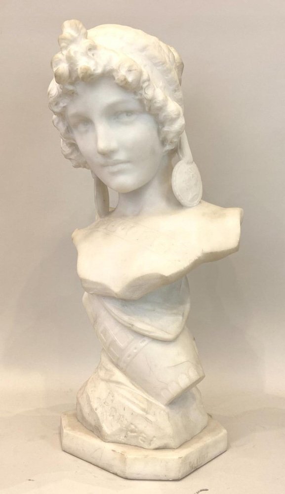 Isidore Loli, Sculpture of a Bust, Carrara Marble, 19th Century