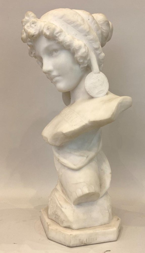 Isidore Loli, Sculpture of a Bust, Carrara Marble, 19th Century