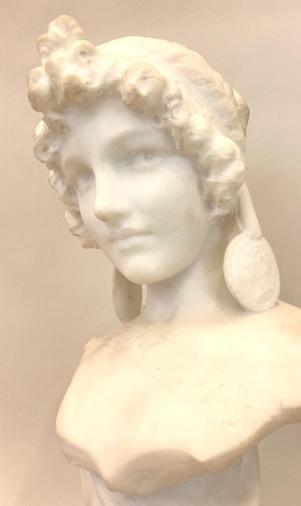 Isidore Loli, Sculpture of a Bust, Carrara Marble, 19th Century